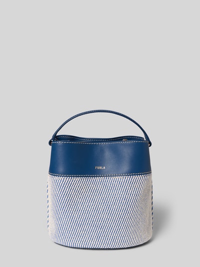 Produktfoto, Handtasche mit Schulterriemen Modell 'AMELIA MINI' von FURLA in Blau und Creme mit Magnetverschluss, Tragehenkel und feiner Stoffstruktur, Maße 16x19x14 cm, Schulterriemen 105 cm.