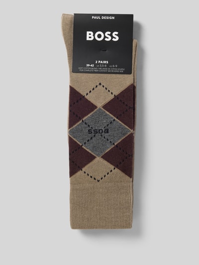 Produktfoto, Socken aus Baumwoll-Mix im 2er-Pack Modell 'ARGYLE' von BOSS w kolorach beżowym, bordowym i szarym, wzór rombów, skarpety męskie BOSS