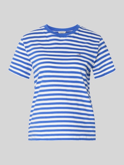 Productfoto, T-shirt met ronde hals en labelstitching van Gant, puur katoen, regular fit, ruglengte maat S 56 cm, blauw-wit gestreept