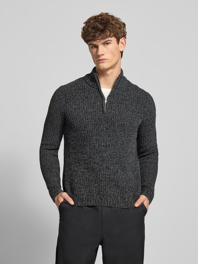 Only & Sons Regular fit schipperstrui met korte ritssluiting, model 'JOIN' Antraciet - 4