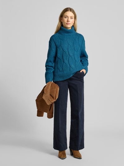 Tom Tailor Loose Fit Rollkragenpullover aus Baumwoll-Mix mit Woll-Anteil Petrol Melange 1