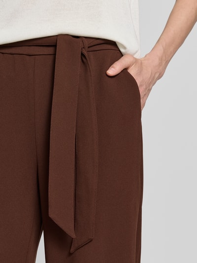 zero wide leg broek met strikceintuur Donkerbruin - 3