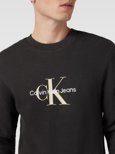 Calvin Klein Jeans Shirt met lange mouwen en wafelstructuur, model 'ARCHIVAL' Zwart - 3