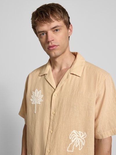 Only & Sons Regular Fit Leinenhemd mit Motiv-Stitching Modell 'CAIDENLY' Orange 3