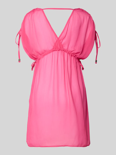 Produktfoto, Kaftan mit V-Ausschnitt Modell 'SABRINA' von DORINA, Taillierter Schnitt, Minikleid, Pink, Strukturierte Oberfläche, Ärmel und Taillenband mit Schnürung.