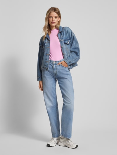 Tom Tailor Denim Slim Fit Top mit geripptem Stehkragen Pink 1