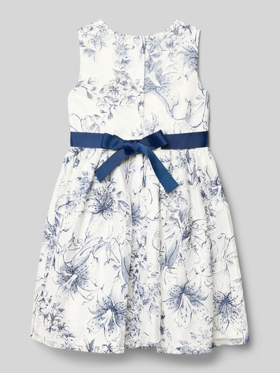Produktfoto, Regular Fit Kleid mit floralem Allover-Print von Happy Girls, Baumwoll-Mix, weiß-blau, Zierschleife, Knopfleiste, ärmellos.