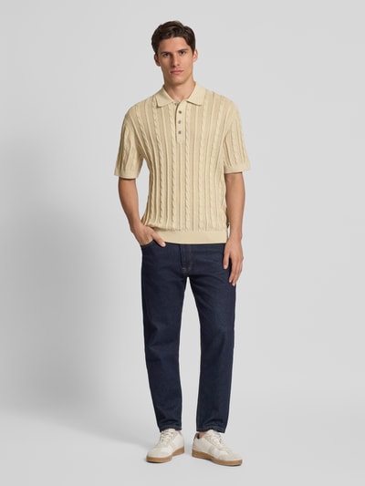 Jack & Jones Premium Poloshirt in gebreide look, model 'MASON' Cognac - 1