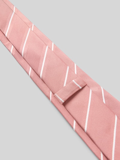 Produktfoto, Seidenkrawatte aus reiner Seide mit Logo-Patch (7,5cm) von Gierremilano in Rosa mit weißem Allover-Stitching, zarte Textur