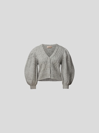 Custommade Cropped Strickjacke mit Zopfmuster Hellgrau meliert 2