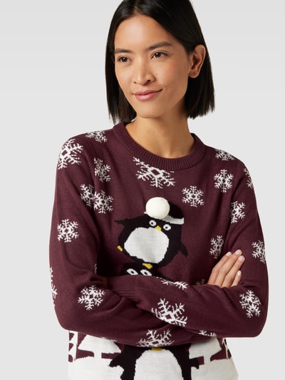 Vila Gebreide pullover in all-over look, model 'PENGUIN' Bordeaux - 3