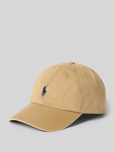 Produktfoto, Basecap aus reiner Baumwolle von Polo Ralph Lauren, beżowa, jednolita, haftowane logo, otwory wentylacyjne, bawełna, regulacja.
