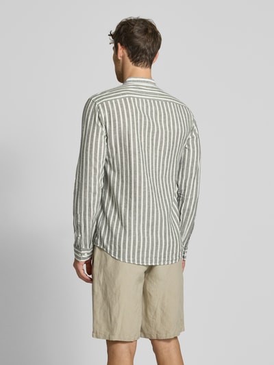 Lindbergh Koszula casulowa o kroju slim fit z mieszanki lnu i bawełny z kieszenią na piersi Oliwkowy 5