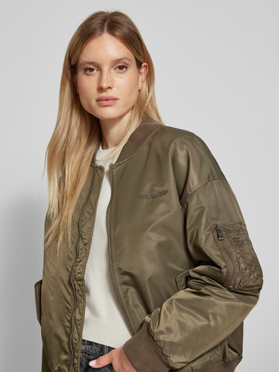 Original Bombers Oversized Bomberjacke mit Label-Stitching Khaki 3