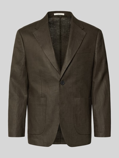 Produktfoto, dunkelbraunes Regular Fit Sakko aus reinem Leinen Modell 'BAILEY' von SELECTED HOMME, glatte Textur, klare Linien