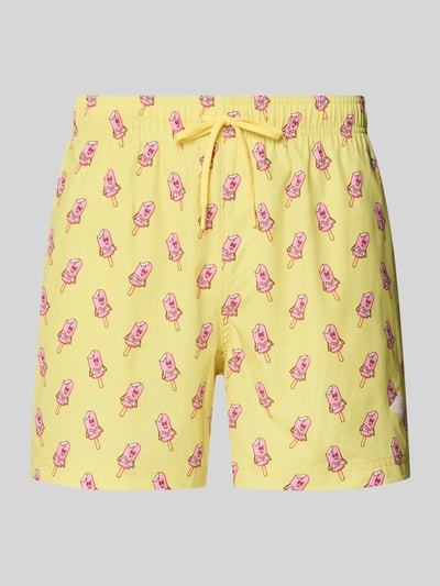 Produktfoto, żółta Badehose im Allover-Look Modell 'MAUI VIBES NOVELTY' od Jack & Jones, krój regular fit, elastyczny pas, wzór lody