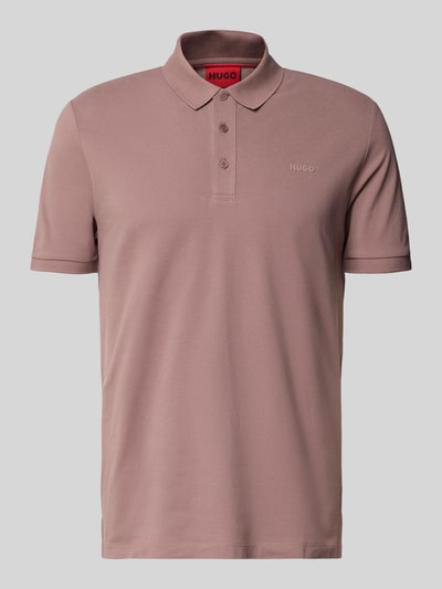 Produktfoto, Regular Fit Poloshirt uit puur katoen Model 'DONOS222' van HUGO in effen kleuren met labelprint, polokraag, korte mouwen, piqué textuur.