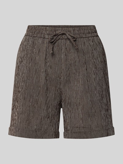 Produktfoto, Straight Fit Shorts mit elastischem Bund Modell 'Malky' von OPUS aus Material-Mix mit Baumwoll-Anteil, feine Streifen, Tunnelzug, kurze Innenbeinlänge, neutrale Brauntöne, strukturierte Stofftextur.