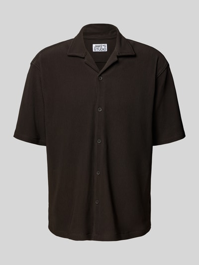 JAKE*S STUDIO MEN Relaxed Fit Kurzarmhemd in Ripp-Optik Dunkelbraun 2