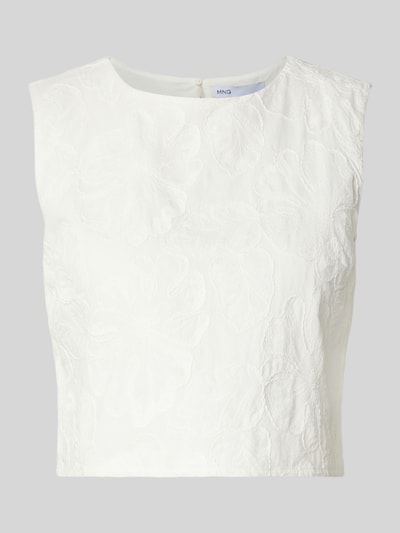 Produktfoto, Cropped Blusentop mit rückseitigem Schlüsselloch-Ausschnitt von Mango in Offwhite, reine Baumwolle, gerader Schnitt, florale Struktur, Modell LISBOA