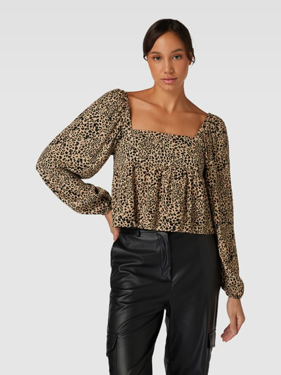 Tommy Jeans Cropped Bluse mit Animal-Print Mittelbraun 4