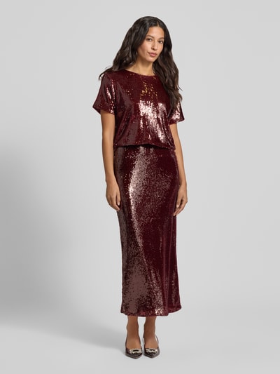 GUIDO MARIA KRETSCHMER WOMAN Regular fit midirok met all-over pailletten, model 'Diana' Donkerrood - 1