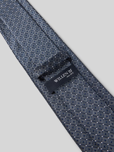 Produktfoto, Krawatte aus Seide im Allover-Look (7,5 cm) van Willen in blauwgrijze tinten met geometrisch patroon, labeldetail zichtbaar