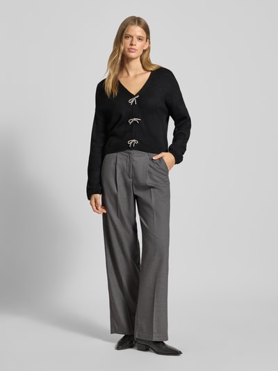 Only Relaxed fit gebreide pullover met strikdetail, model 'DONNA' Zwart - 1