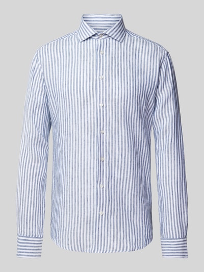 Bruun & Stengade Koszula lniana o kroju casual slim fit ze wzorem w paski model ‘SYDNEY’ Niebieski 2