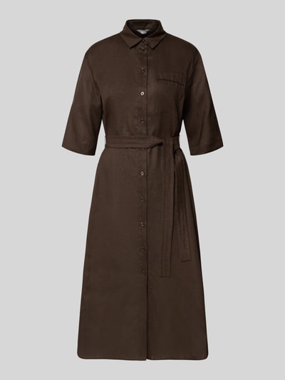MM by Max Mara Hemdblusenkleid aus Leinen mit Brusttasche Modell 'LTABELLA' Dunkelbraun 2