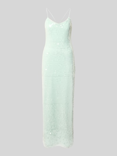 Produktfoto, Maxikleid mit Pailletten und Wasserfall-Ausschnitt von Jake*s Cocktail, figurbetonter Schnitt, zartes Mint, schimmernde Textur