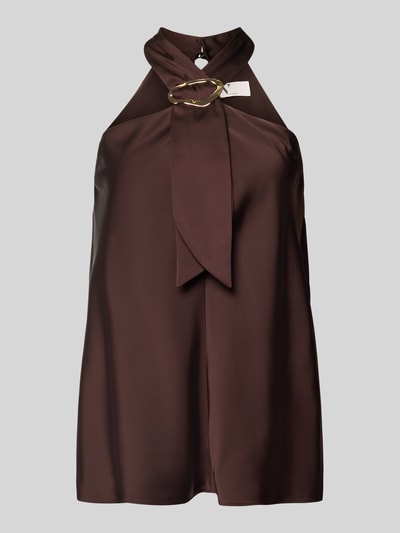 Produktfoto, Regular Fit Top mit Zierbesatz von V by Vera Mont, satynowy brąz, krój regular fit, bez rękawów, stójka, wycięcie na plecach