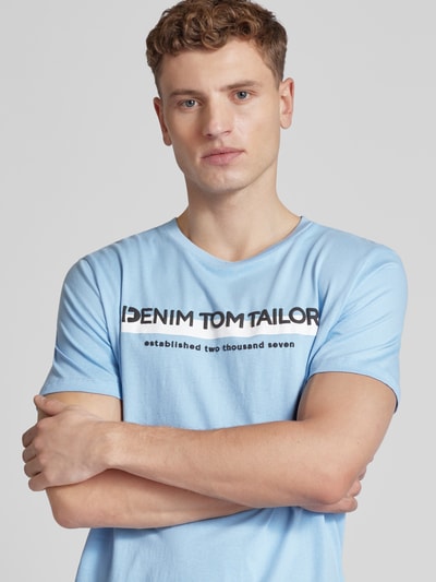 Tom Tailor Denim T-shirt met labelprint Lichtblauw - 3