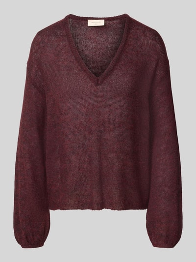 Produktfoto, Relaxed Fit Pullover mit Alpaka-Anteil Modell 'Dido' von FREE/QUENT in Bordeaux, semitransparent, V-Ausschnitt, strukturierte Oberfläche