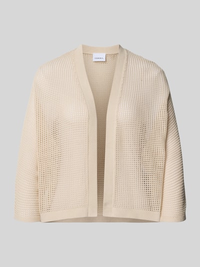 Produktfoto, Strickjacke in offener Passform mit 3/4-Arm von Comma aus reiner Baumwolle mit Strukturmuster in Beige, Rückenlänge 54 cm, Ärmellänge 58 cm