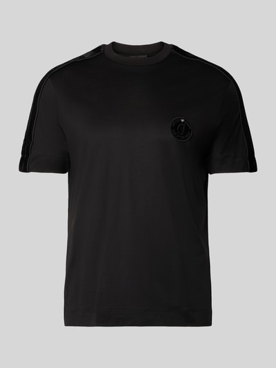 Produktfoto, T-Shirt mit Label-Detail von Emporio Armani in Schwarz, Lyocell-Baumwoll-Mix, Regular-Fit, gerippter Rundhalsausschnitt, Rückenlänge 70 cm bei Größe M