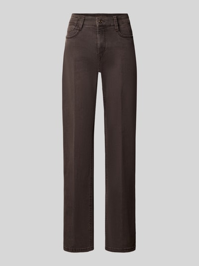 Produktfoto, Straight Fit Jeans mit ausgestelltem Bein Modell 'Laura' von MAC in Dunkelbraun mit glatter Oberfläche, Damen Straight Fit Jeans von MAC
