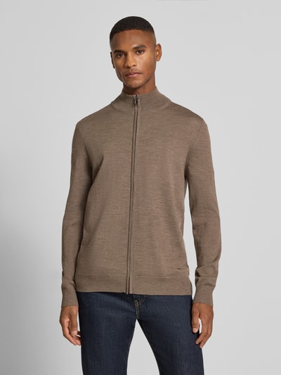JOOP! Collection Gebreid jack van scheerwol met opstaande kraag, model 'Davis' Middenbruin - 4