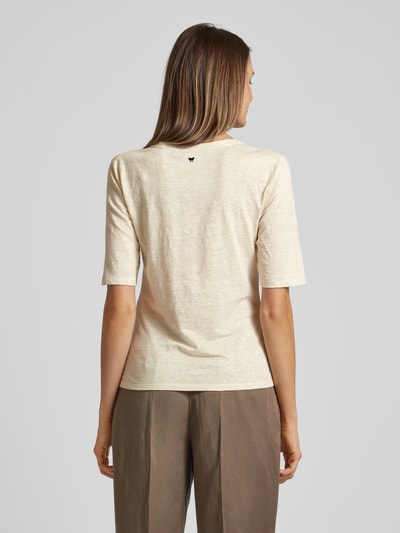 Weekend Max Mara T-shirt z mieszanki lnu i elastanu z dekoltem w serek model ‘BRUNATE’ Piaskowy 5