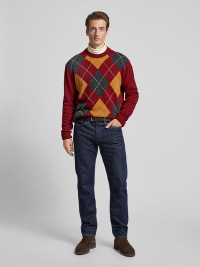 Gant Gebreide pullover met ronde hals, model 'ARGYLE' Bordeaux - 1