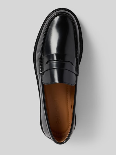 Produktfoto, Loafer aus echtem Leder Modell 'HUGO' von SELECTED HOMME in Schwarz, unifarben, abgerundete Schuhspitze, Blockabsatz, glatte Oberfläche