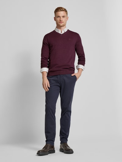 Tom Tailor Regular fit gebreide pullover met V-hals Bordeaux - 1