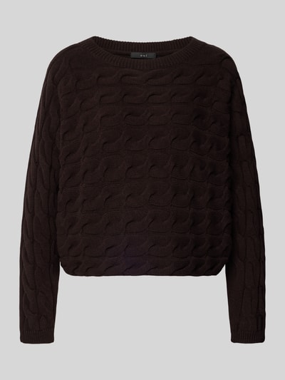 Oui Gebreide pullover met kabelpatroon en ronde hals Donkerbruin - 2