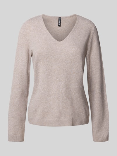 PIECES Regular fit pullover met V-hals, model 'BREE' Zand gemêleerd - 2