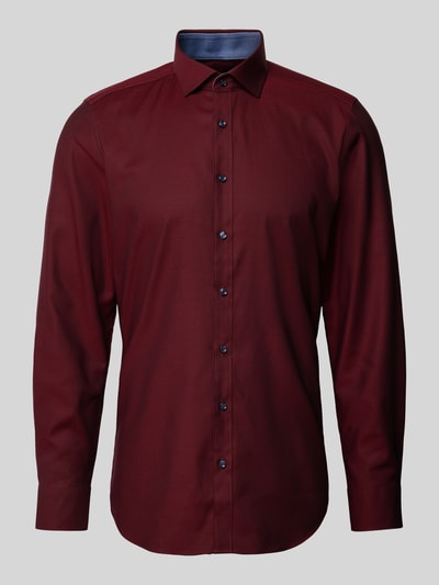 OLYMP Level Five Slim Fit Businesshemd aus Uni Struktur Bordeaux 2