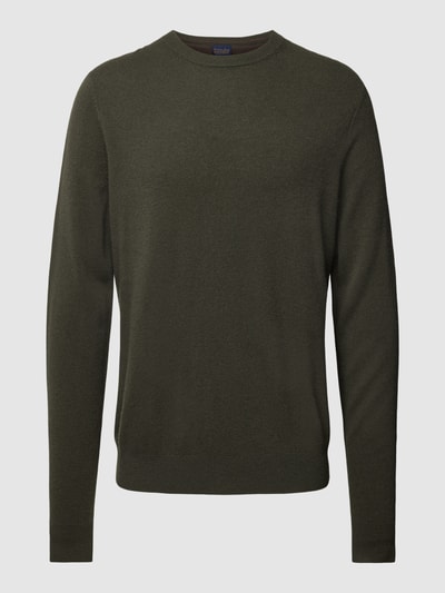 Christian Berg Men Kaschmirpullover mit geripptem Rundhalsausschnitt Khaki Melange 2