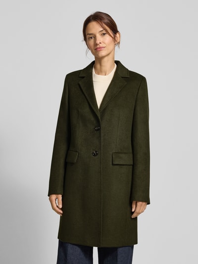 Jake*s Collection Płaszcz o kroju regular fit z dodatkiem wełny lana i kołnierzem z połami Ciemnozielony 4