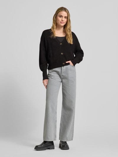 Vero Moda Loose fit gebreid jack met sierknopen, model 'LEA' Zwart - 1