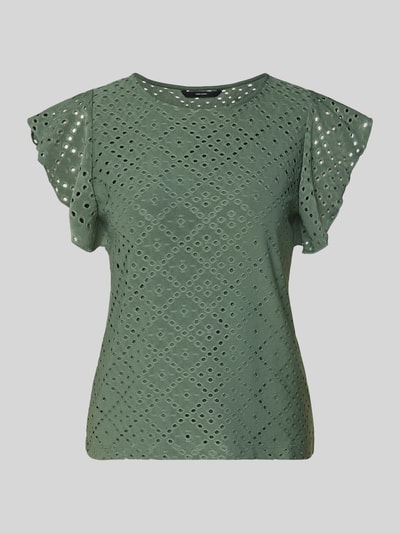 Produktfoto, Regular Fit T-Shirt mit Rundhals-Ausschnitt Modell 'TASSA' von Vero Moda, efekt: jednolity kolor, krój regular fit, okrągły dekolt, krótki rękaw, zakończenie rękawów: frill, wykończenie materiału: stretch, damski t-shirt