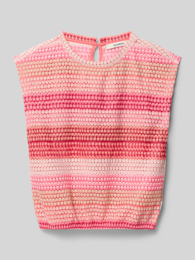 Produktfoto, Regular Fit Top in Strick-Optik von Garcia, kinder, rosa-rote Streifen, Rundhalsausschnitt, Ärmelloses-Design, Rückenlänge 40 cm bei Größe 140